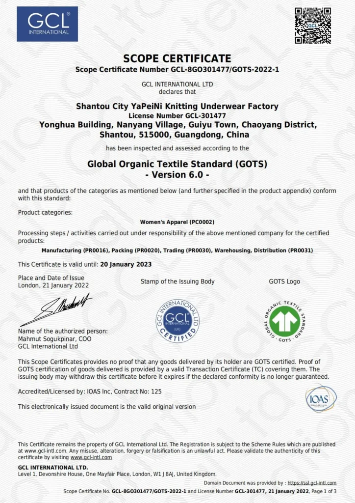 gots certificates